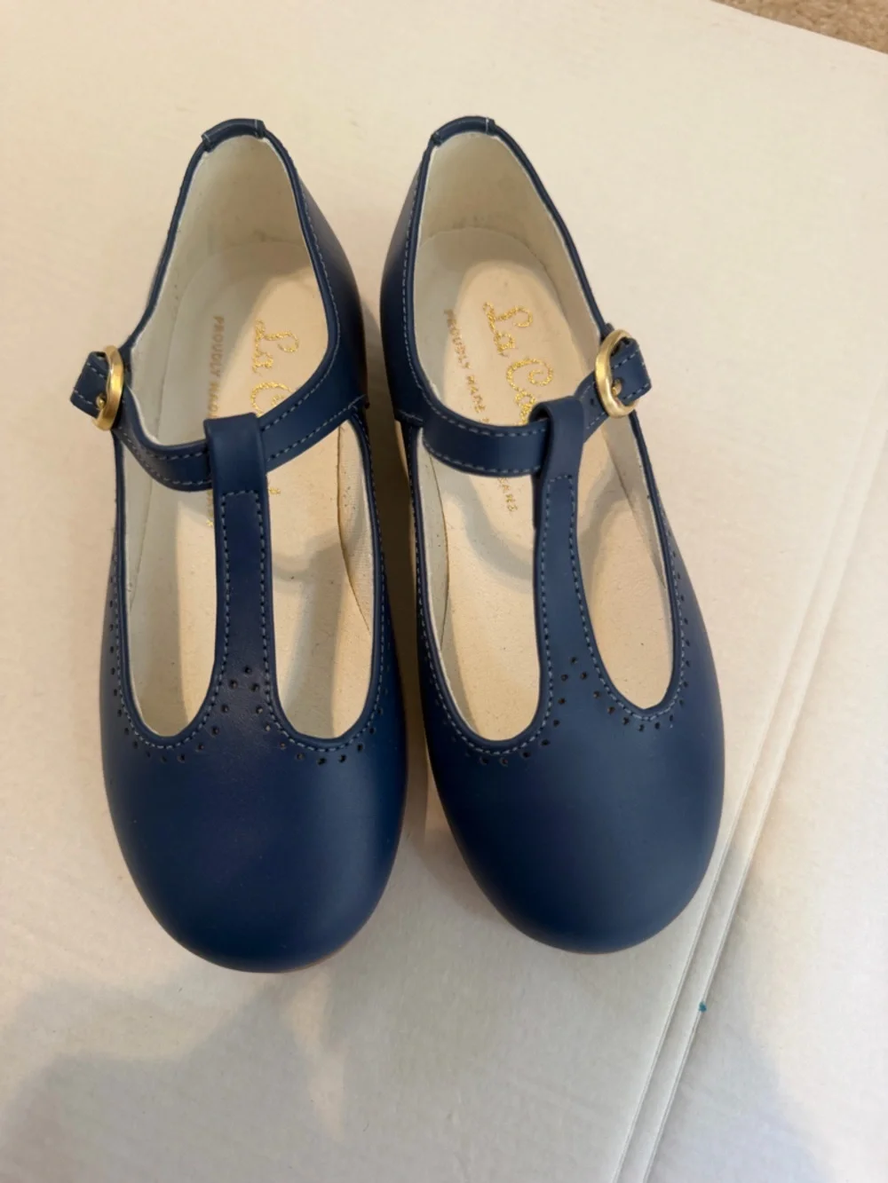 La Coqueta Cobalt Blue Leather T-Bar Mary Jane Shoes EU 27 US 10